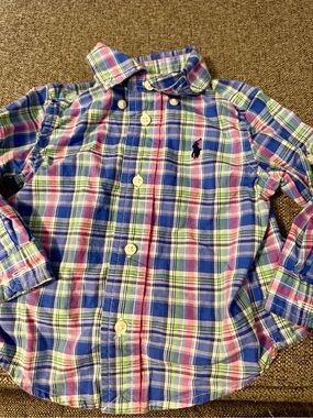 Ralph Lauren Baby Boy Plaid Button Shirt  Blue Green 9 months